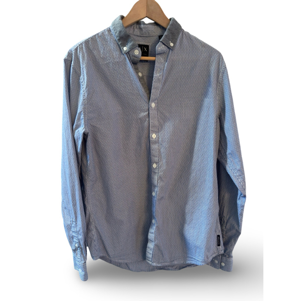 Armani Exchange Men’s Striped Button-Up Shirt - Blue, Size Small